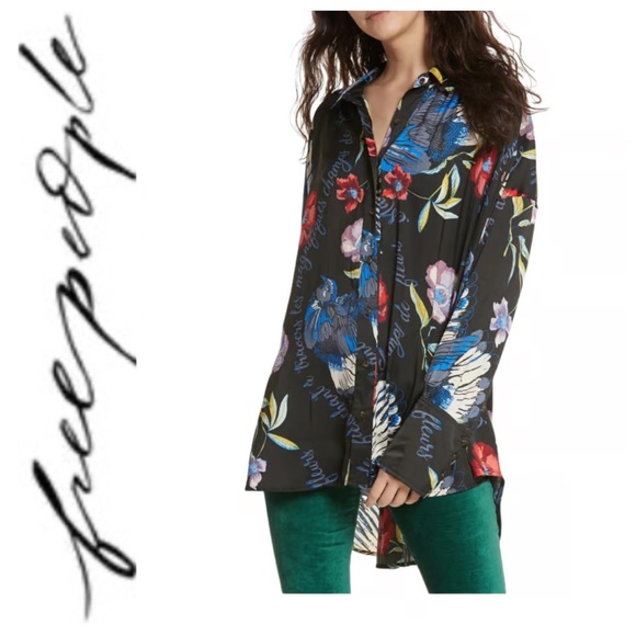 FREE PEOPLE SILKY NIGHTS FLORAL BLOUSE SMALL - Picture 2 of 15